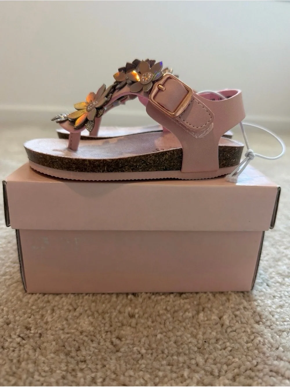 Girls Pink Floral Jewel Embellished Flip Flops